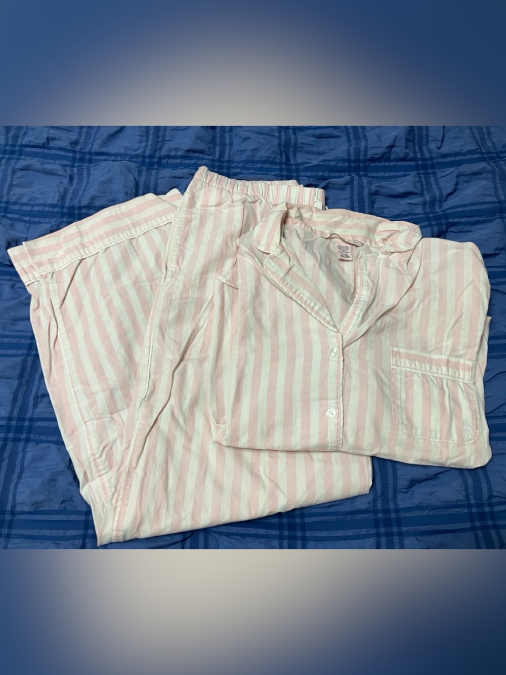 Victoria’s Secret Women’s Pink & White Striped Heritage Cotton Long Pajamas S